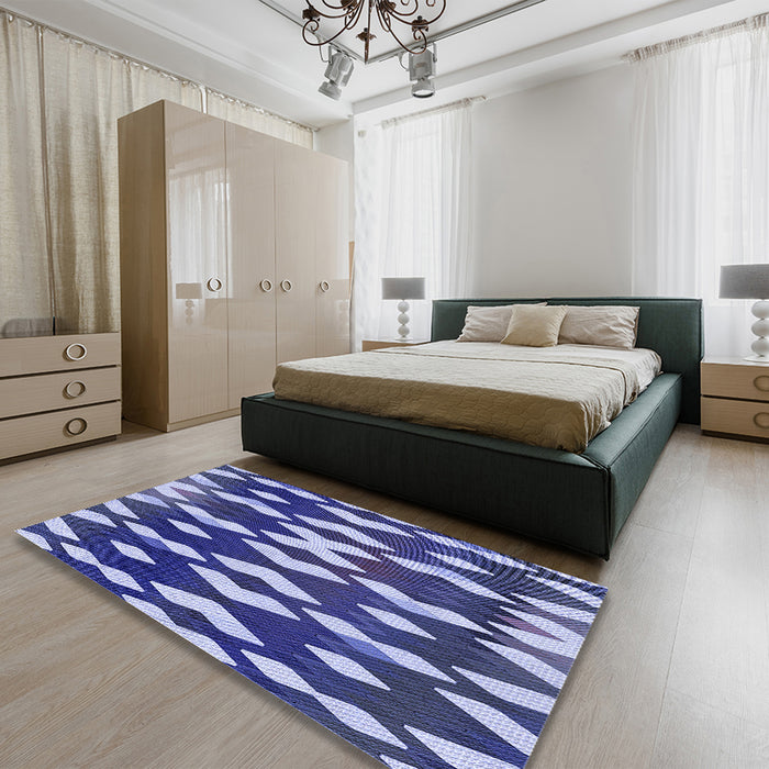 Patterned Denim Dark Blue Rug in a Bedroom, pat511blu