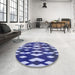 Round Patterned Denim Dark Blue Rug in a Office, pat511blu