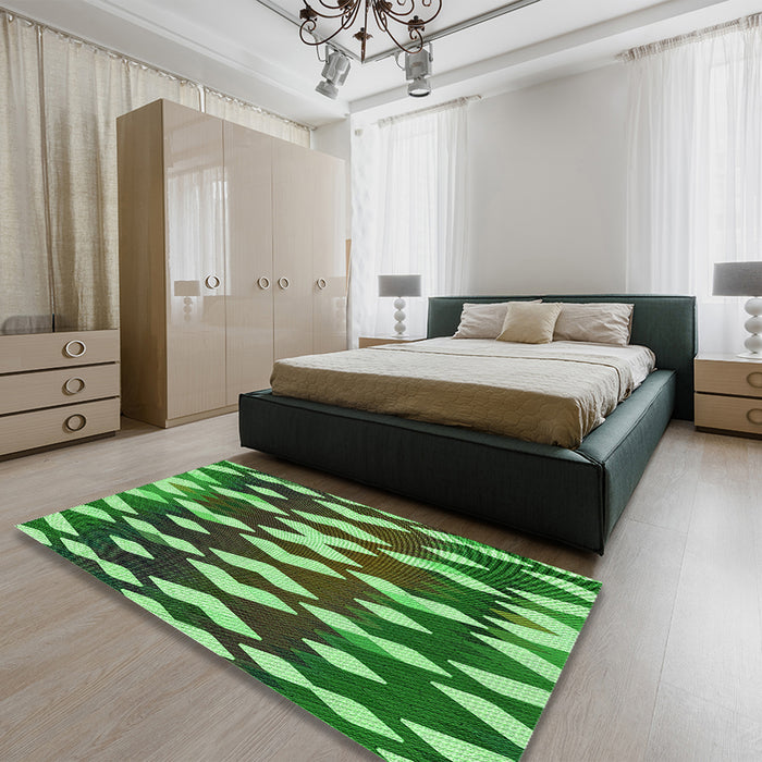 Patterned Green Rug in a Bedroom, pat511grn