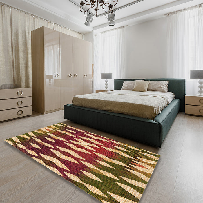 Patterned Saffron Red Rug in a Bedroom, pat511org