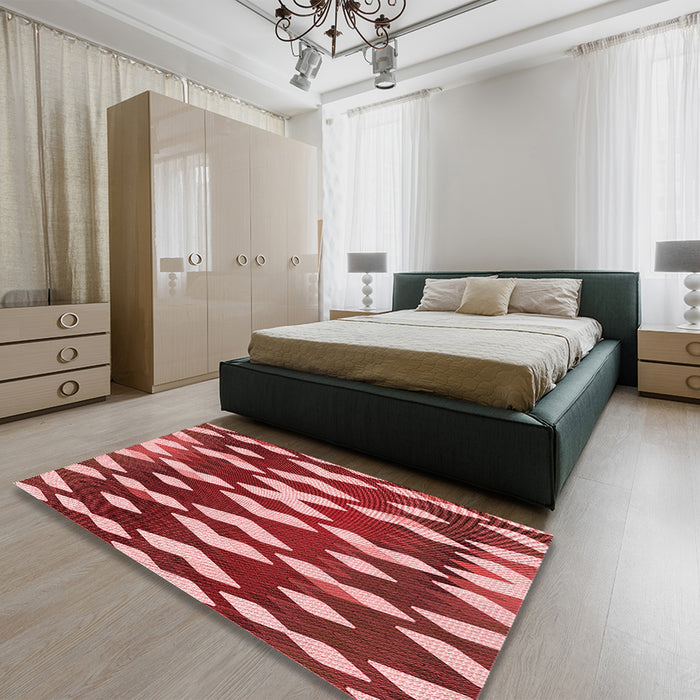 Patterned Light Coral Pink Rug in a Bedroom, pat511rd