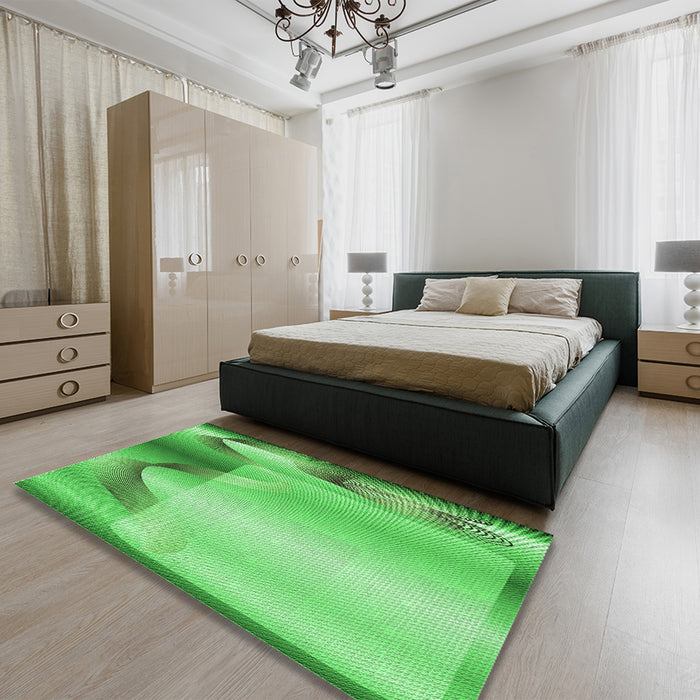 Patterned Neon Green Rug in a Bedroom, pat513grn