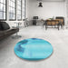 Round Patterned Dark Turquoise Green Rug in a Office, pat513lblu