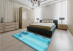 Patterned Dark Turquoise Green Rug in a Bedroom, pat513lblu