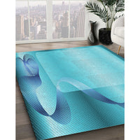 Patterned Dark Turquoise Green Rug, pat513lblu