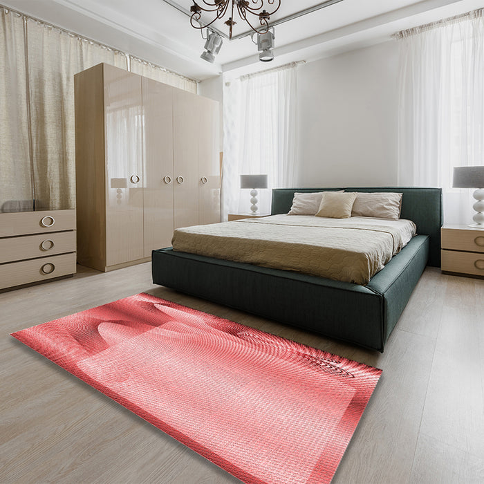 Round Machine Washable Transitional Pastel Pink Rug in a Office, wshpat513rd