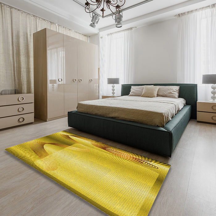 Patterned Yellow Rug in a Bedroom, pat513yw