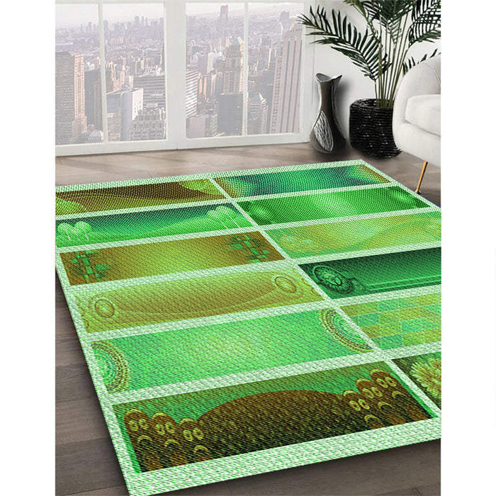 Patterned Dark Lime Green Rug in Family Room, pat514grn
