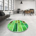 Round Patterned Dark Lime Green Rug in a Office, pat514grn