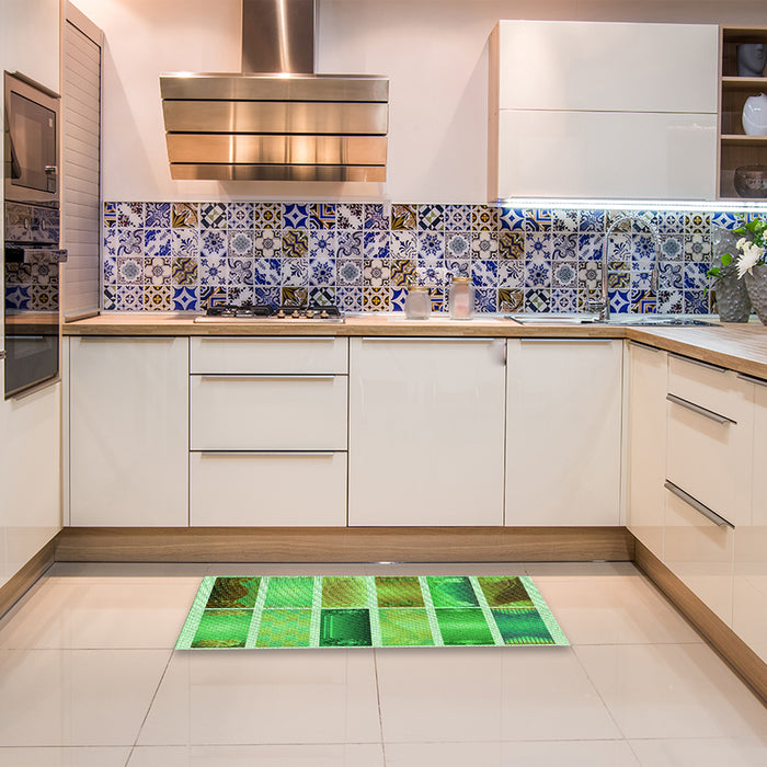 Patterned Dark Lime Green Rug in a Kitchen, pat514grn