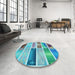 Round Patterned Steel Blue Rug in a Office, pat514lblu