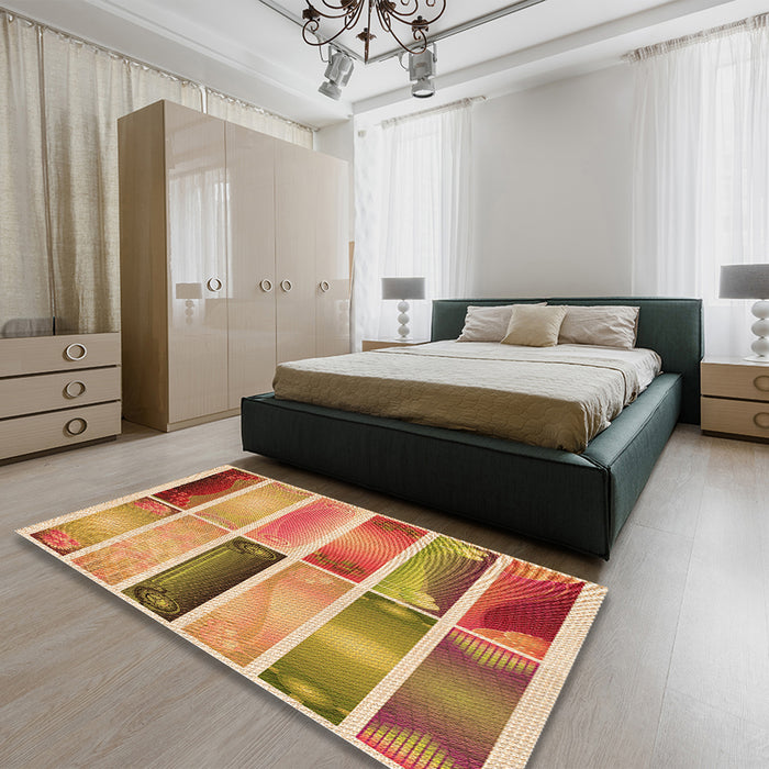 Patterned Yellow Orange Rug in a Bedroom, pat514org