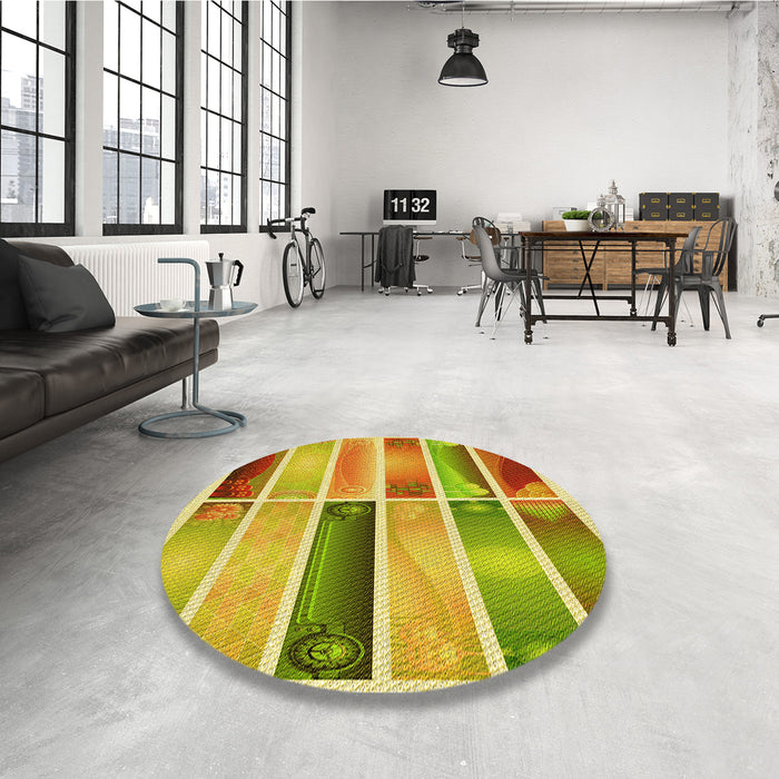 Round Patterned Bold Yellow Rug in a Office, pat514yw