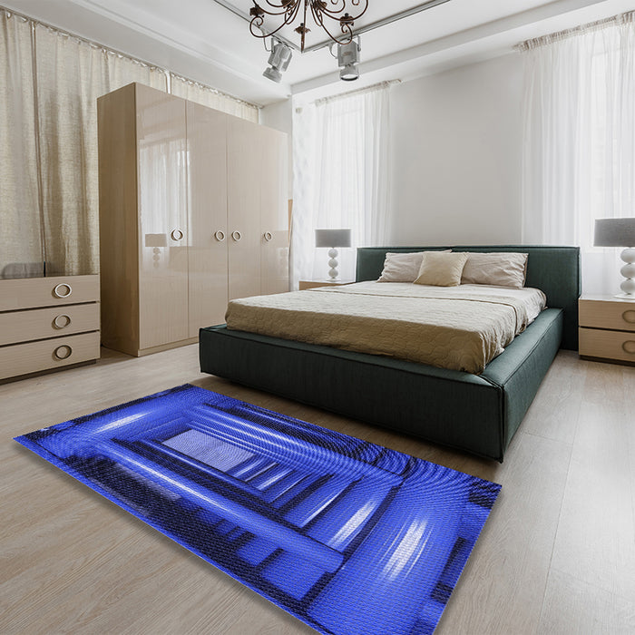 Patterned Blue Rug in a Bedroom, pat515blu