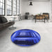 Round Patterned Blue Rug in a Office, pat515blu