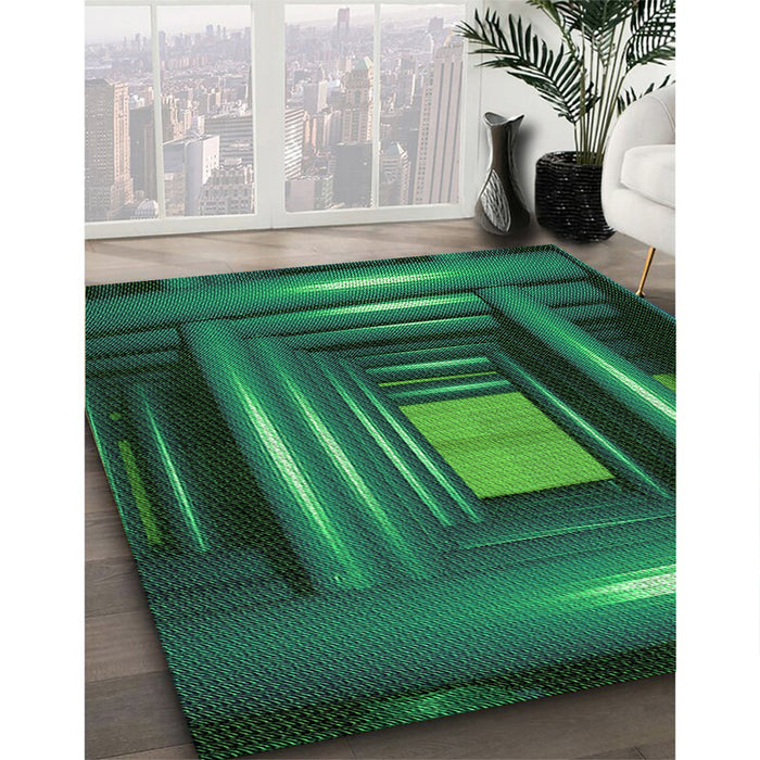Machine Washable Transitional Deep Teal Green Rug in a Family Room, wshpat515grn