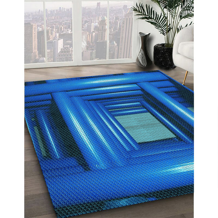 Patterned Blueberry Blue Rug in Family Room, pat515lblu