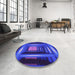 Round Patterned Cobalt Blue Rug in a Office, pat515pur