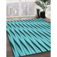 Patterned Dark Cyan Green Rug, pat516lblu