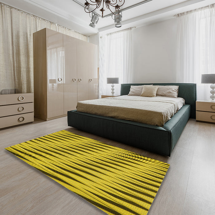 Round Machine Washable Transitional Dark Yellow Green Rug in a Office, wshpat516yw