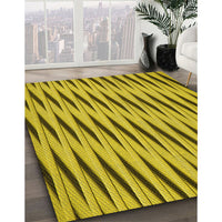 Patterned Dark Yellow Green Rug, pat516yw