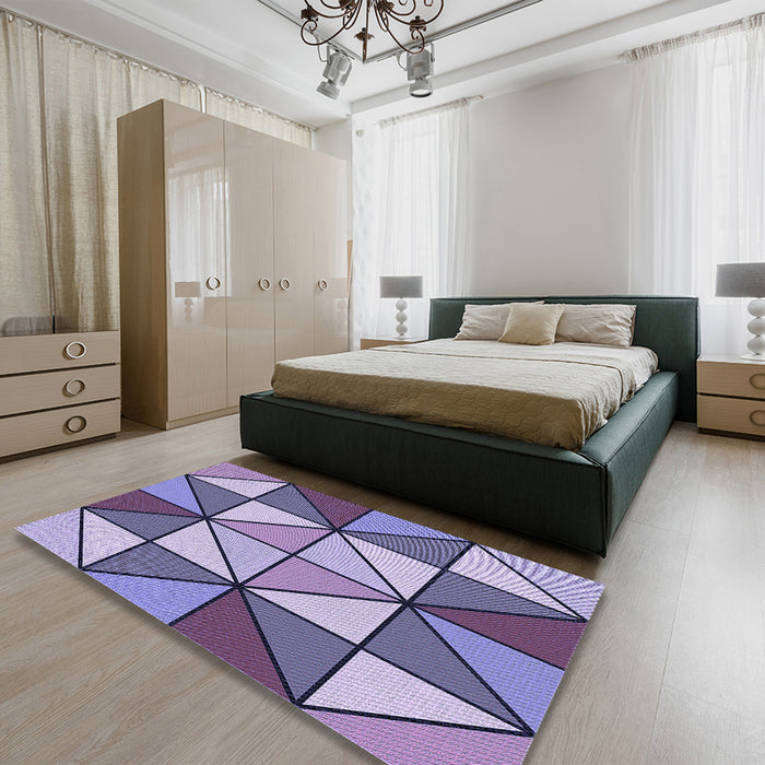 Round Machine Washable Transitional Bright Lilac Purple Rug in a Office, wshpat517blu