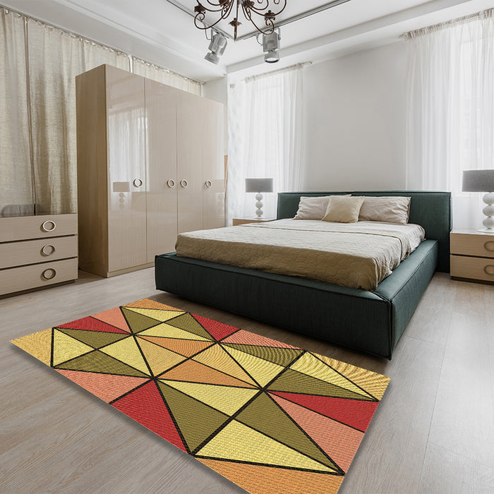 Round Machine Washable Transitional Yellow Rug in a Office, wshpat517brn
