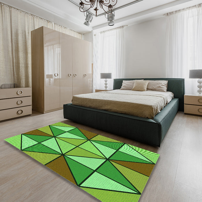 Round Machine Washable Transitional Green Rug in a Office, wshpat517grn