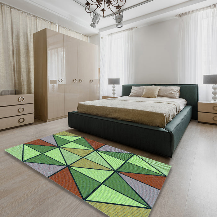 Round Machine Washable Transitional Green Rug in a Office, wshpat517lblu