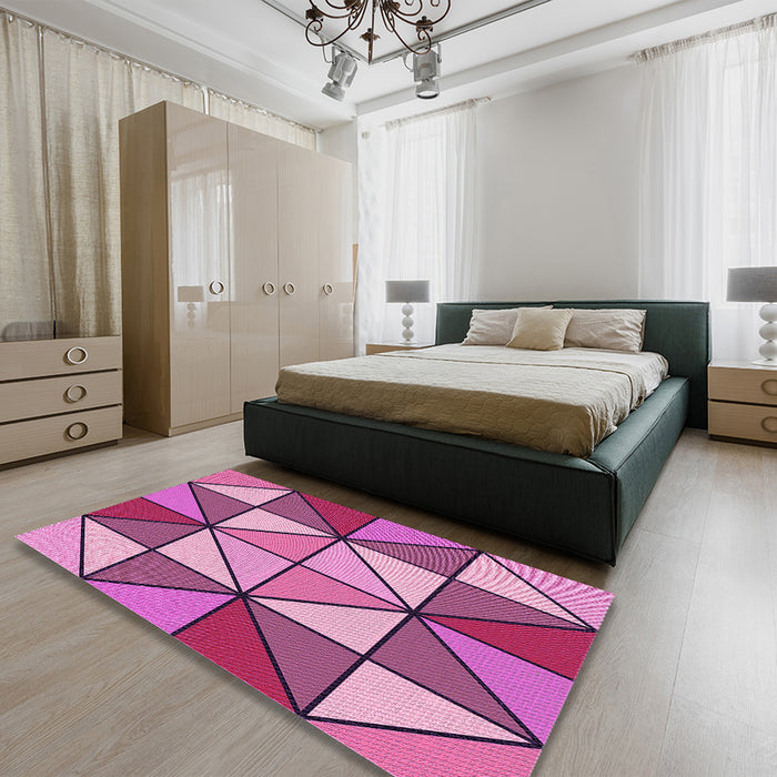 Round Machine Washable Transitional Medium Violet Red Pink Rug in a Office, wshpat517pur