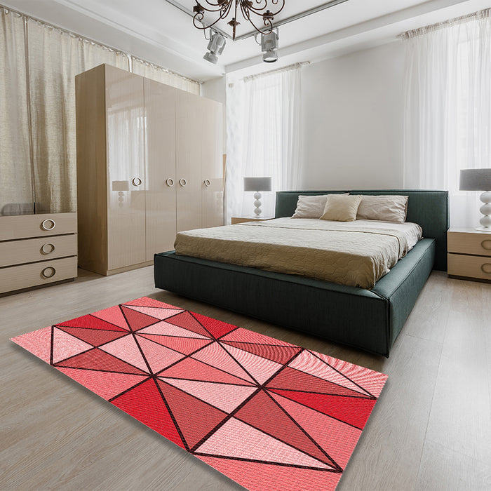 Round Machine Washable Transitional Pastel Red Pink Rug in a Office, wshpat517rd