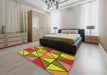 Machine Washable Transitional Brown Red Rug in a Bedroom, wshpat517
