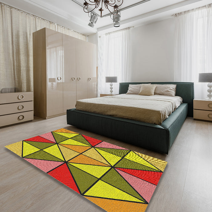 Machine Washable Transitional Brown Red Rug in a Bedroom, wshpat517