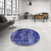 Round Patterned Light Slate Blue Rug in a Office, pat519blu