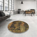 Round Patterned Cinnamon Brown Rug in a Office, pat519brn