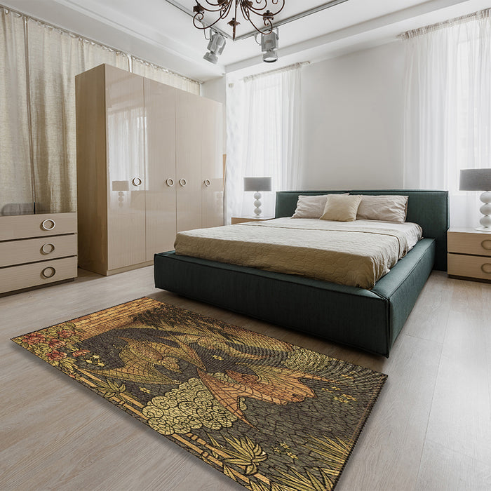 Patterned Cinnamon Brown Rug in a Bedroom, pat519brn