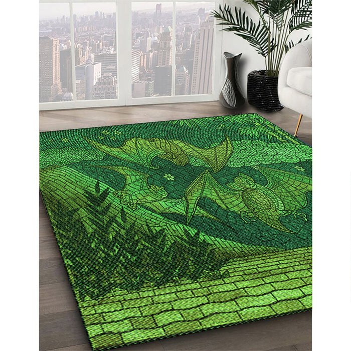 Patterned Deep Emerald Green Rug in Family Room, pat519grn