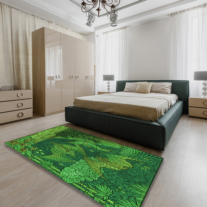 Patterned Deep Emerald Green Rug in a Bedroom, pat519grn