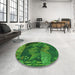 Round Patterned Deep Emerald Green Rug in a Office, pat519grn