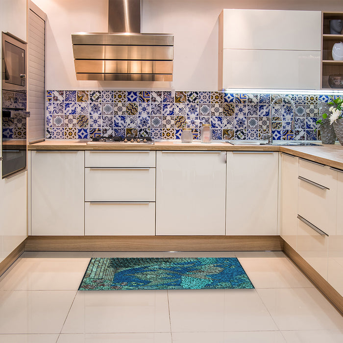 Patterned Deep-Sea Blue Rug in a Kitchen, pat519lblu