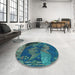 Round Patterned Deep-Sea Blue Rug in a Office, pat519lblu