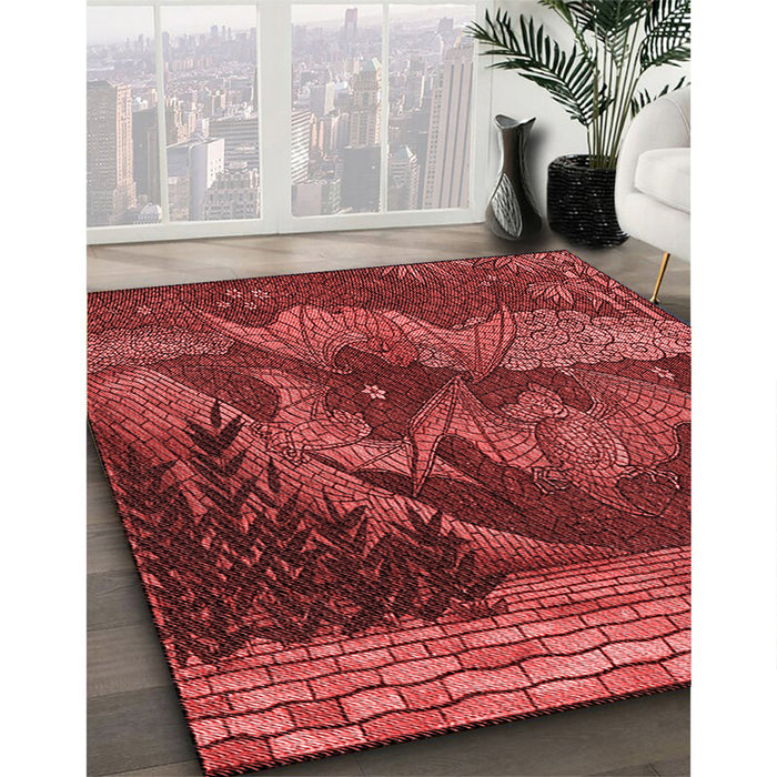 Patterned Red Rug in Family Room, pat519rd
