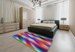 Patterned Gunmetal Gray Modern Rug in a Bedroom, pat51