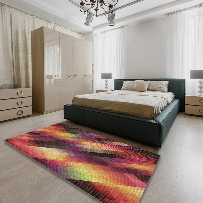 Patterned Carbon Red Rug in Family Room, pat52brn