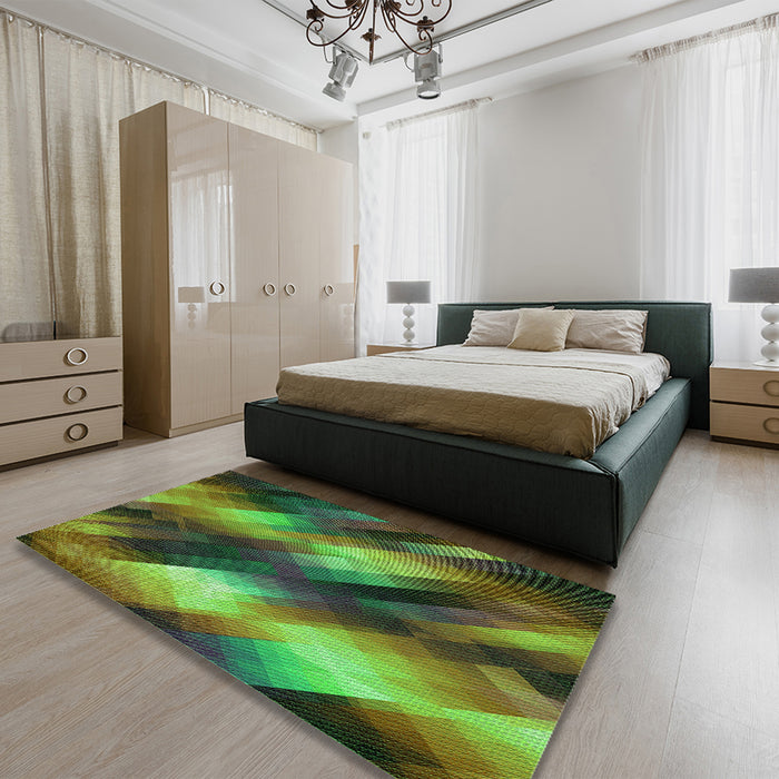 Machine Washable Transitional Chocolate Brown Rug in a Family Room, wshpat52grn