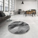 Round Patterned Black Rug in a Office, pat52gry