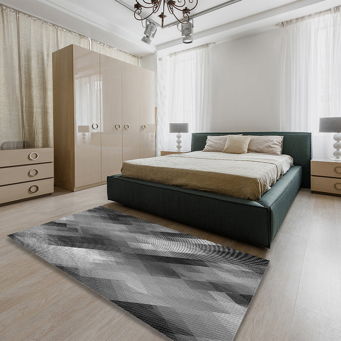 Patterned Black Rug in a Bedroom, pat52gry