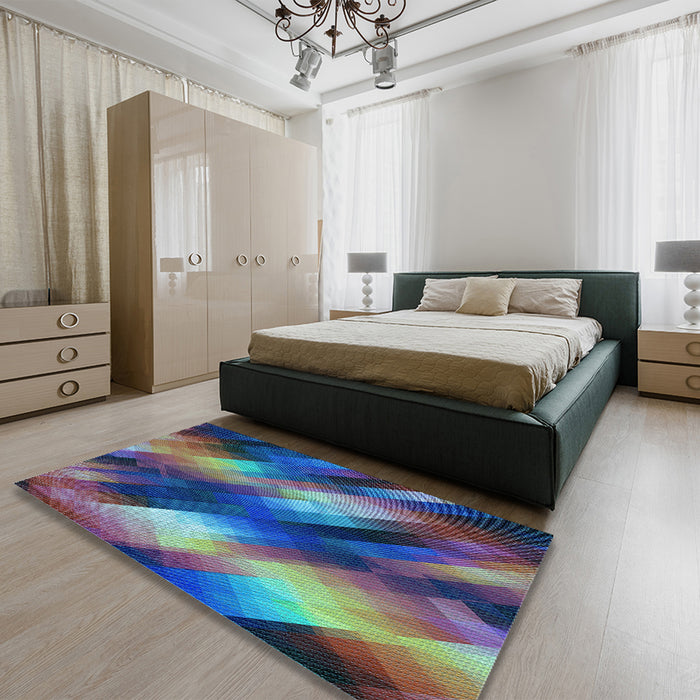 Patterned Cadet Blue Green Rug in Family Room, pat52lblu