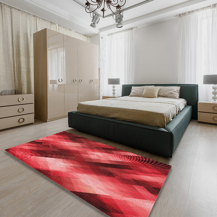 Patterned Red Rug in Family Room, pat52rd