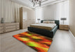 Patterned Tomato Red Rug in a Bedroom, pat52yw